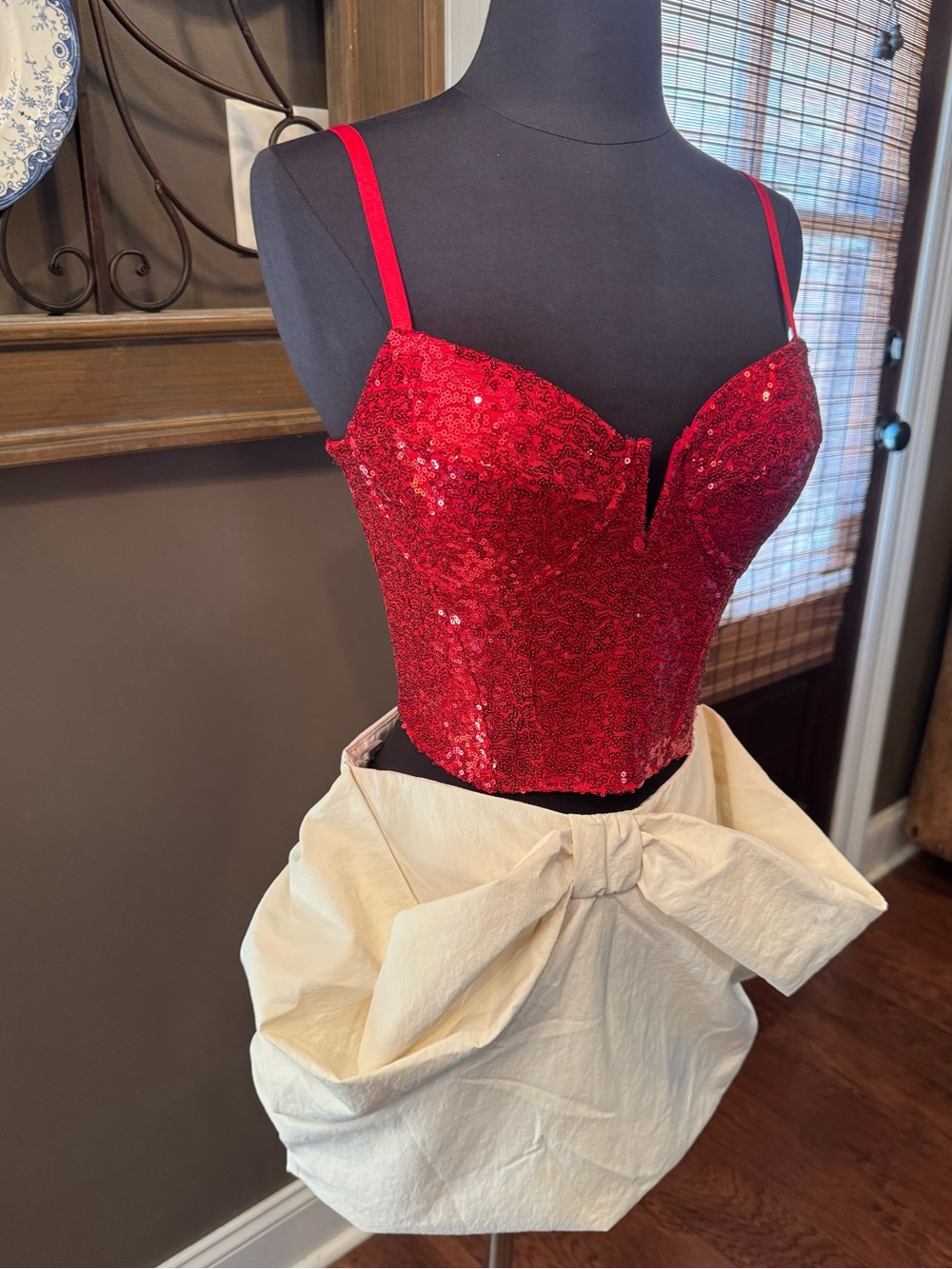 Red Sequin Bustier Crop Top